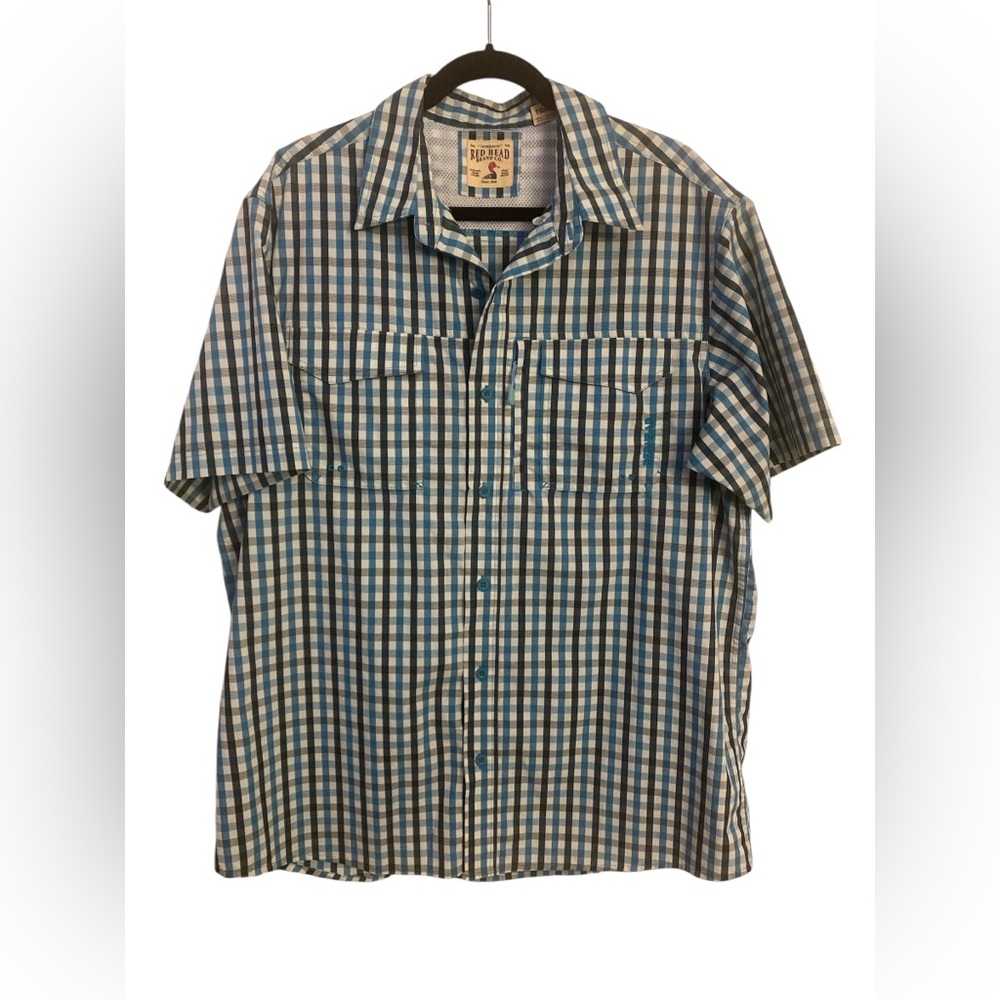 Red Head Blue and White Checkered Men's Shirt EUC XL